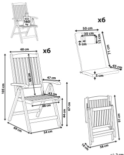 Set di 6 sedie da giardino con cuscini AMANTEA PREMIUM Legno d'acacia Blu