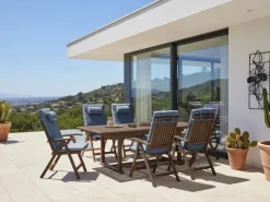 Set di 6 sedie da giardino con cuscini AMANTEA PREMIUM Legno d'acacia Blu