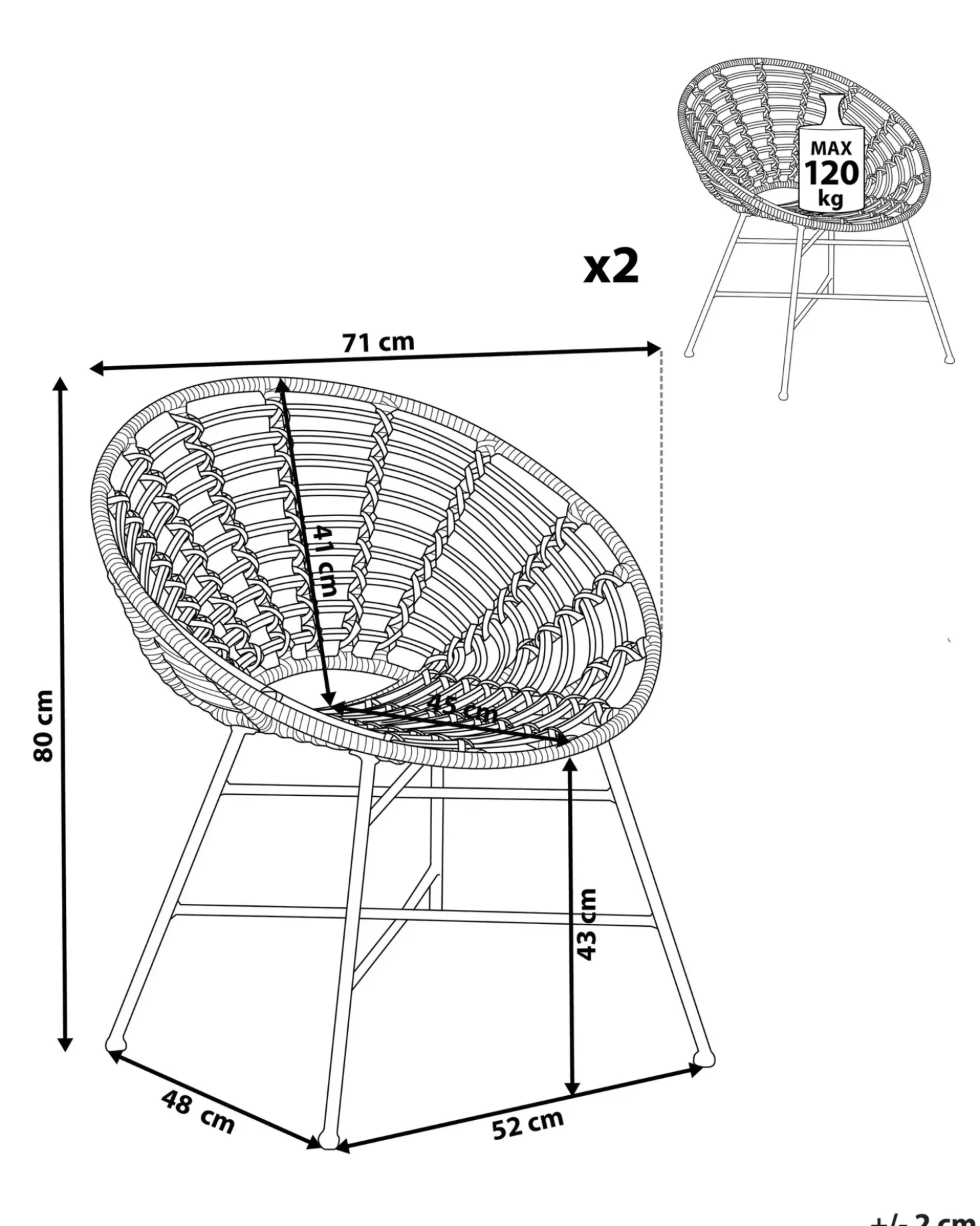 Set di 2 sedie da giardino ACERRA Rattan sintetico (PE) Marrone chiaro