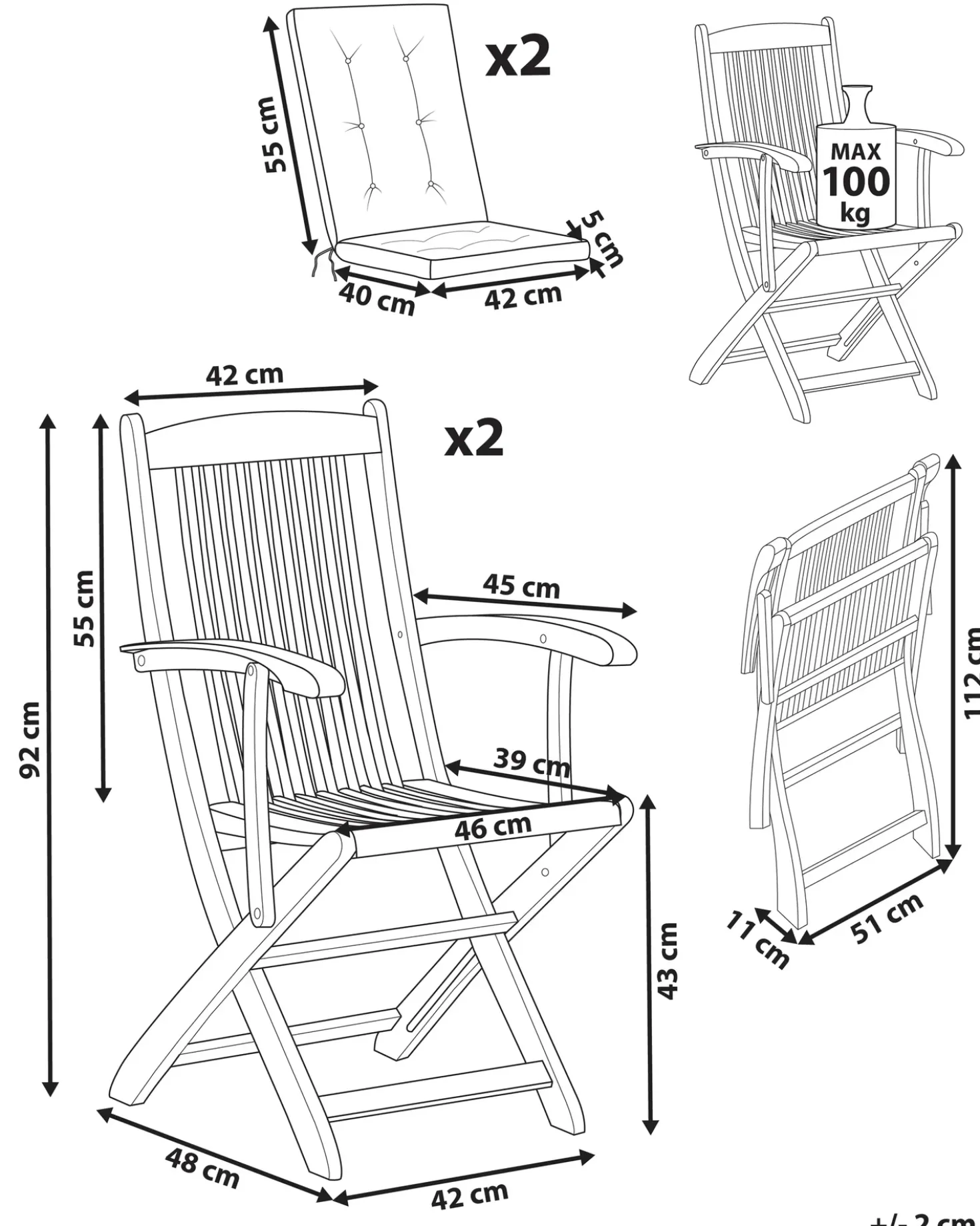 Set di 2 sedie da giardino con cuscini MAUI PREMIUM Legno d'acacia Grigio chiaro