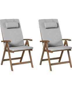Set di 2 sedie da giardino con cuscini AMANTEA PREMIUM Legno d'acacia Grigio melange