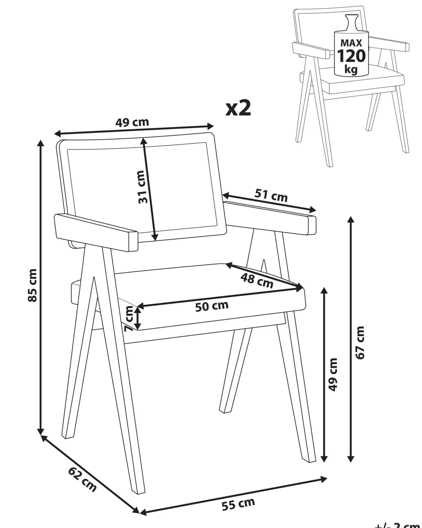 Set di 2 sedie da pranzo AVA Legno Marrone/Verde