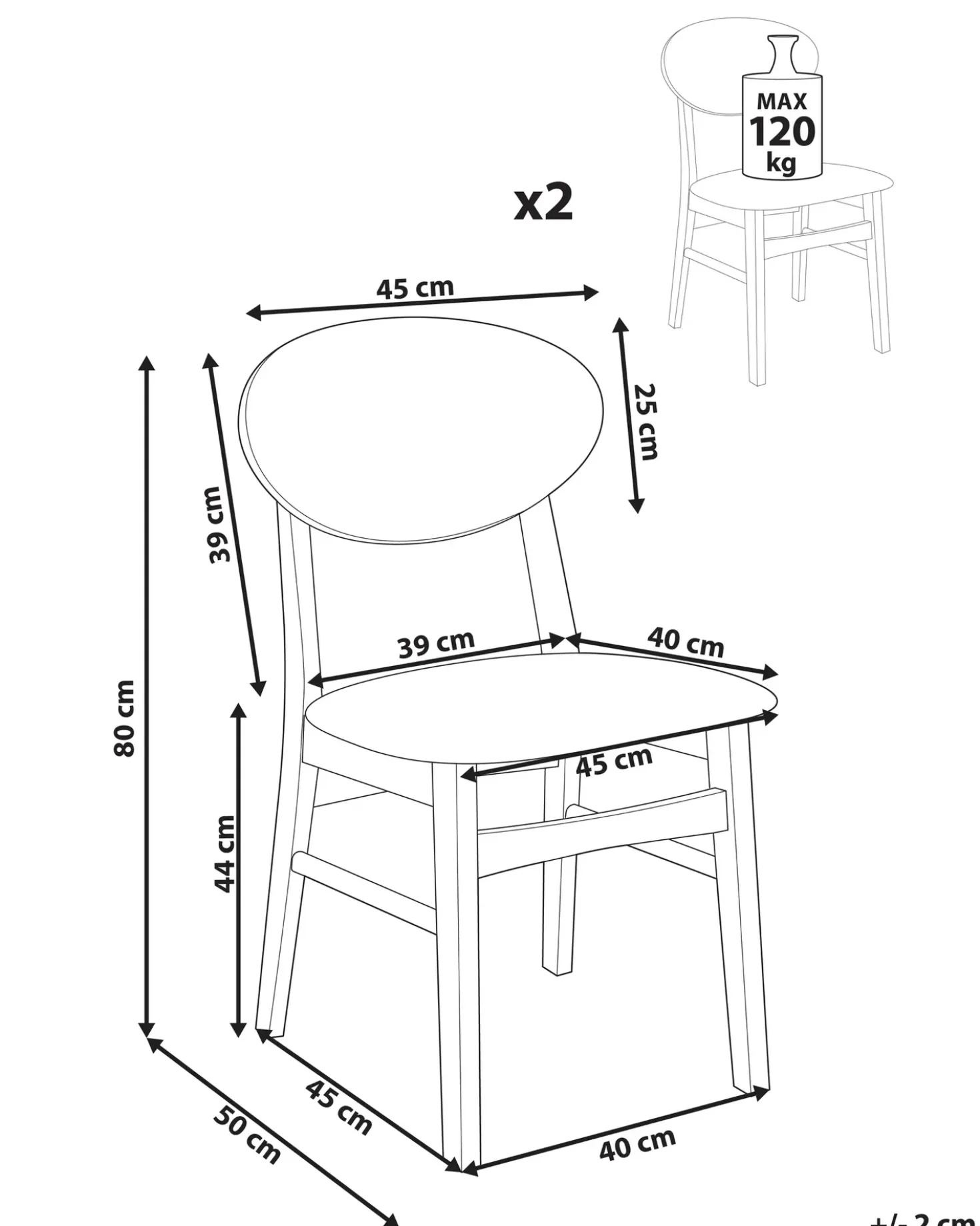 Set di 2 sedie da pranzo AMERY Legno Bianco sporco/Marrone chiaro