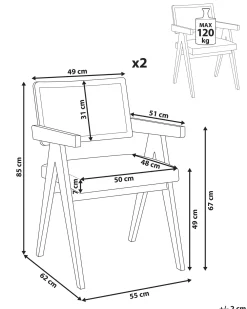 Set di 2 sedie da pranzo AVA Legno Marrone/Beige chiaro