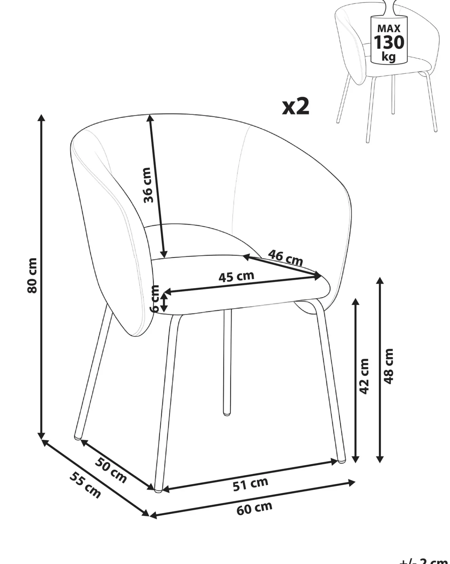 Set di 2 sedie da pranzo BLAKELY Tessuto Tortora