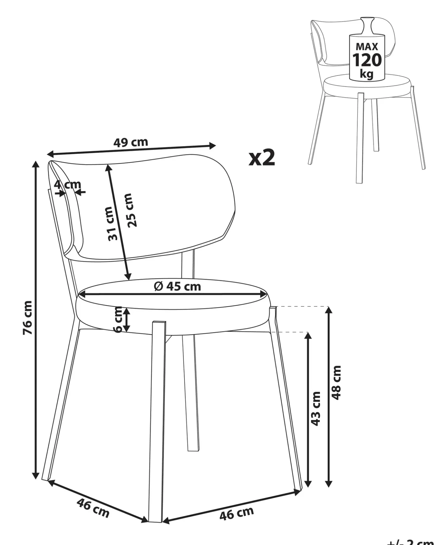 Set di 2 sedie da pranzo BRONTE Tessuto Beige