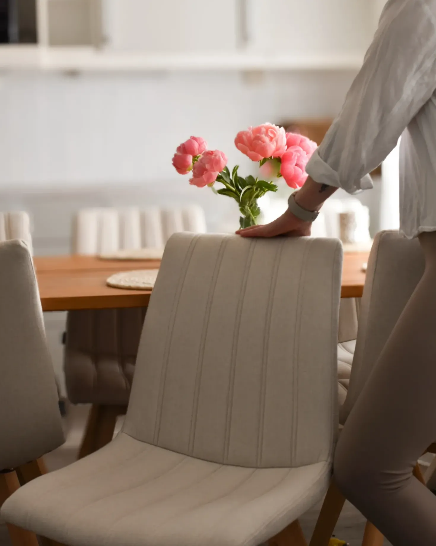Set di 2 sedie da pranzo CALGARY Tessuto Bianco sporco