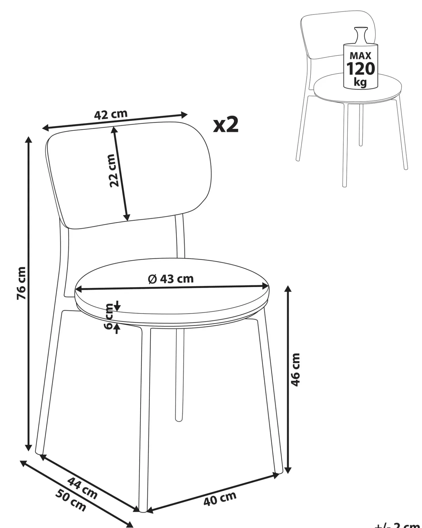 Set di 2 sedie da pranzo CASEY Tessuto Beige chiaro