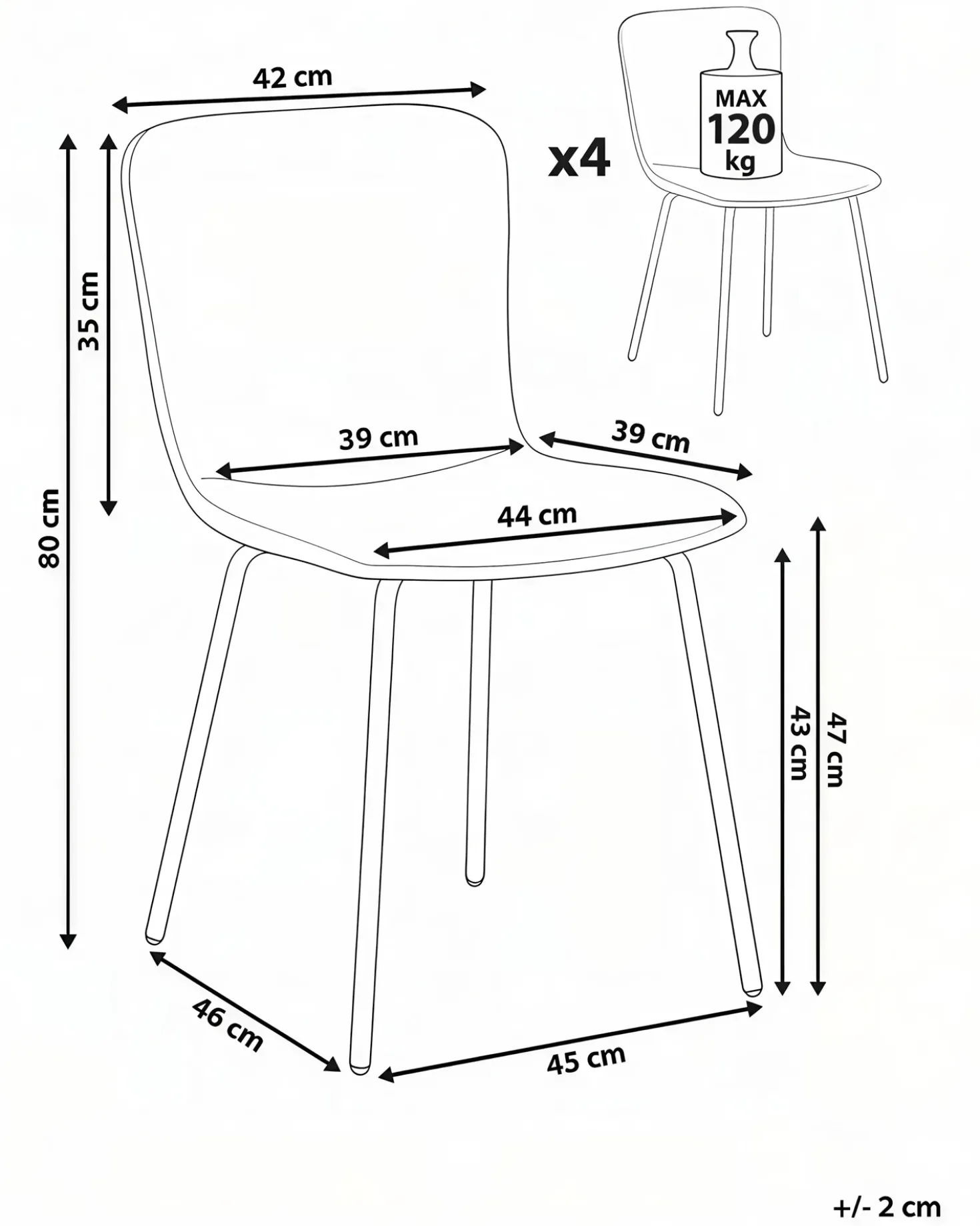 Set di 4 sedie da pranzo CALDWELL Tessuto Beige