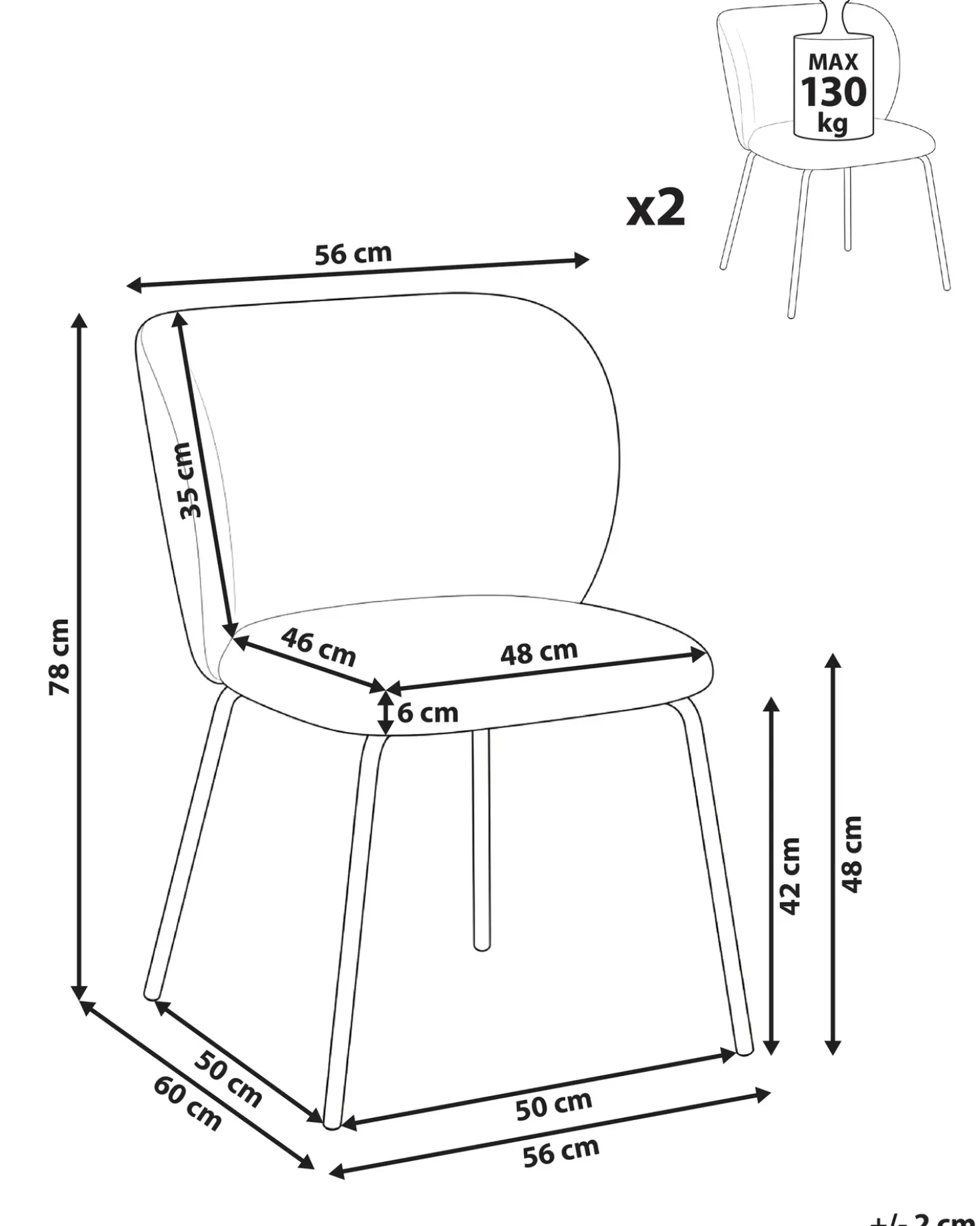 Set di 2 sedie da pranzo CALERA Tessuto Bianco sporco