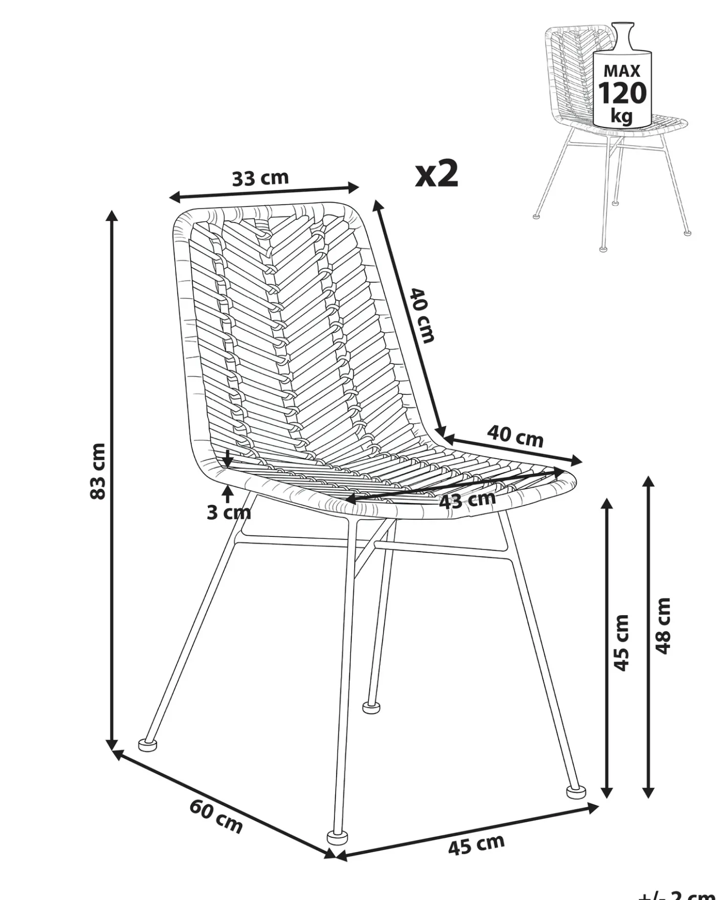 Set di 2 sedie da pranzo DILLEY Rattan Marrone