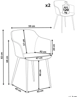 Set di 2 sedie da pranzo ELIM Tessuto Grigio chiaro