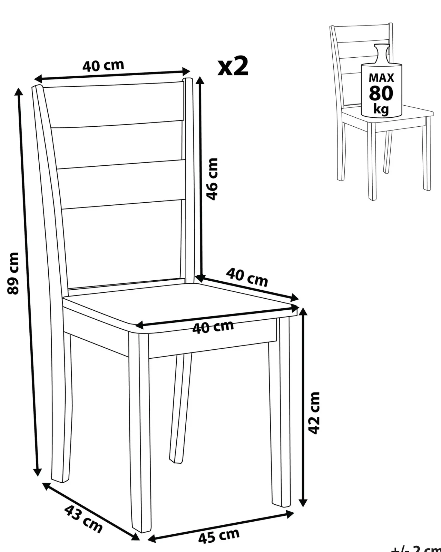Set di 2 sedie da pranzo GEORGIA Legno Bianco