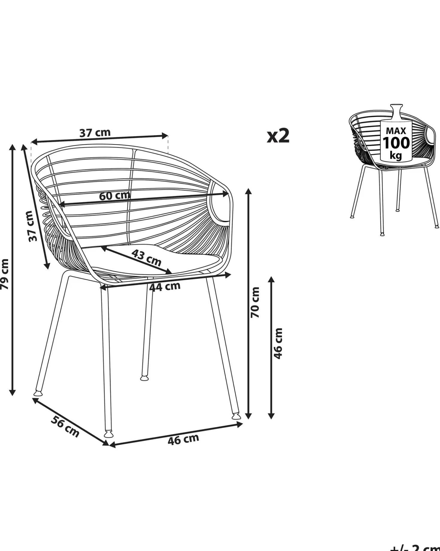 Set di 2 sedie da pranzo HOBACK Metallo Rame