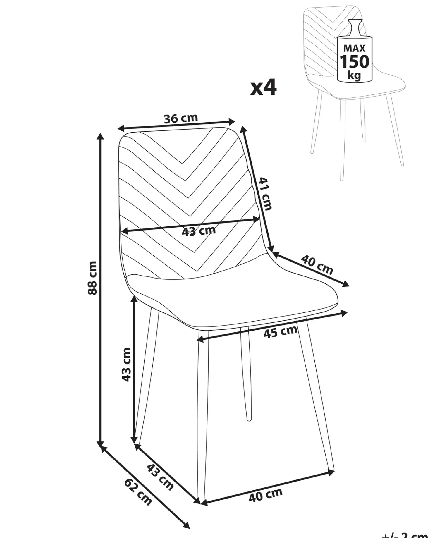 Set di 4 sedie da pranzo HAVRE Velluto Bianco sporco