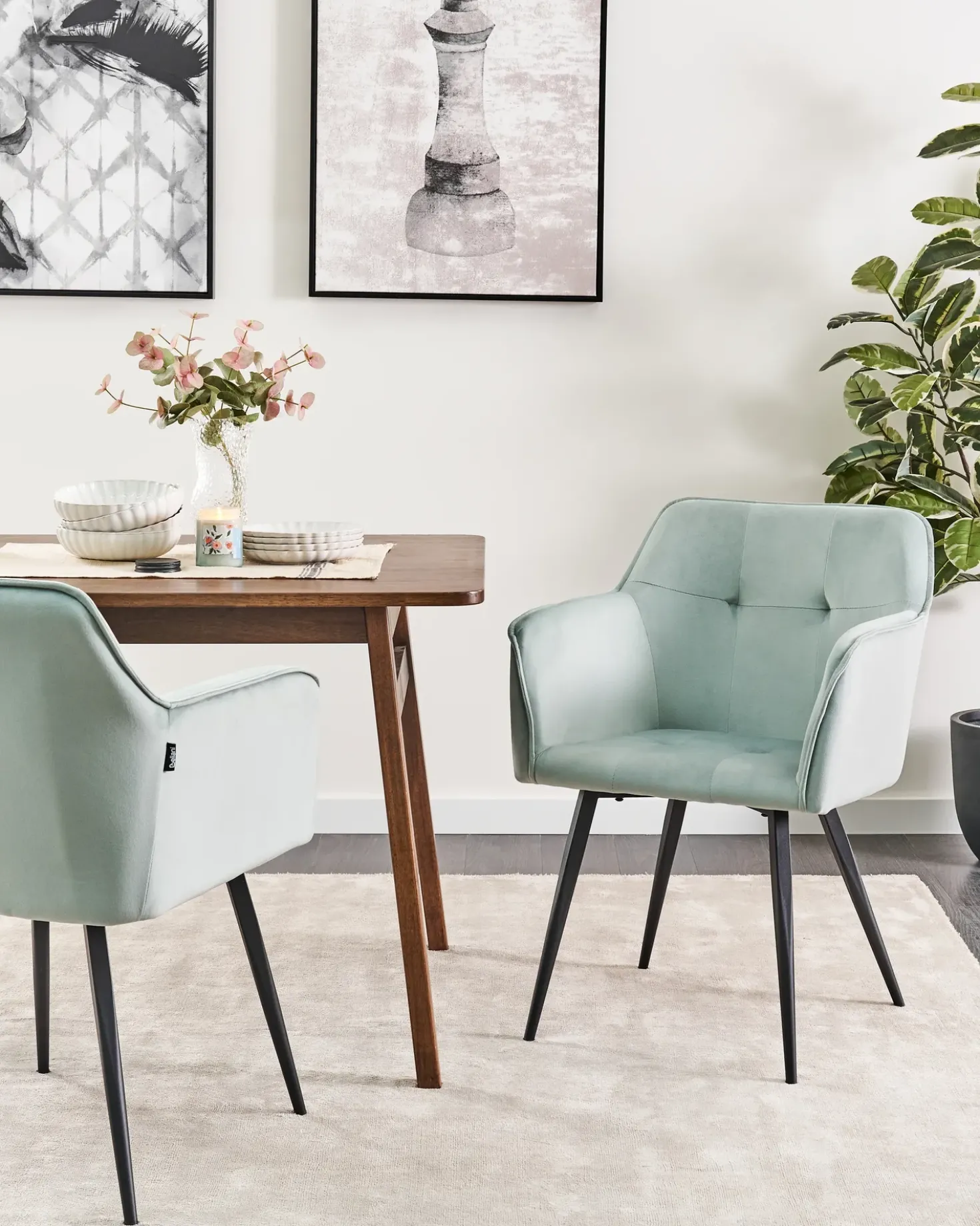 Set di 2 sedie da pranzo JASMIN Velluto Verde menta