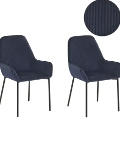 Set di 2 sedie da pranzo LOVERNA Velluto a coste Blu scuro