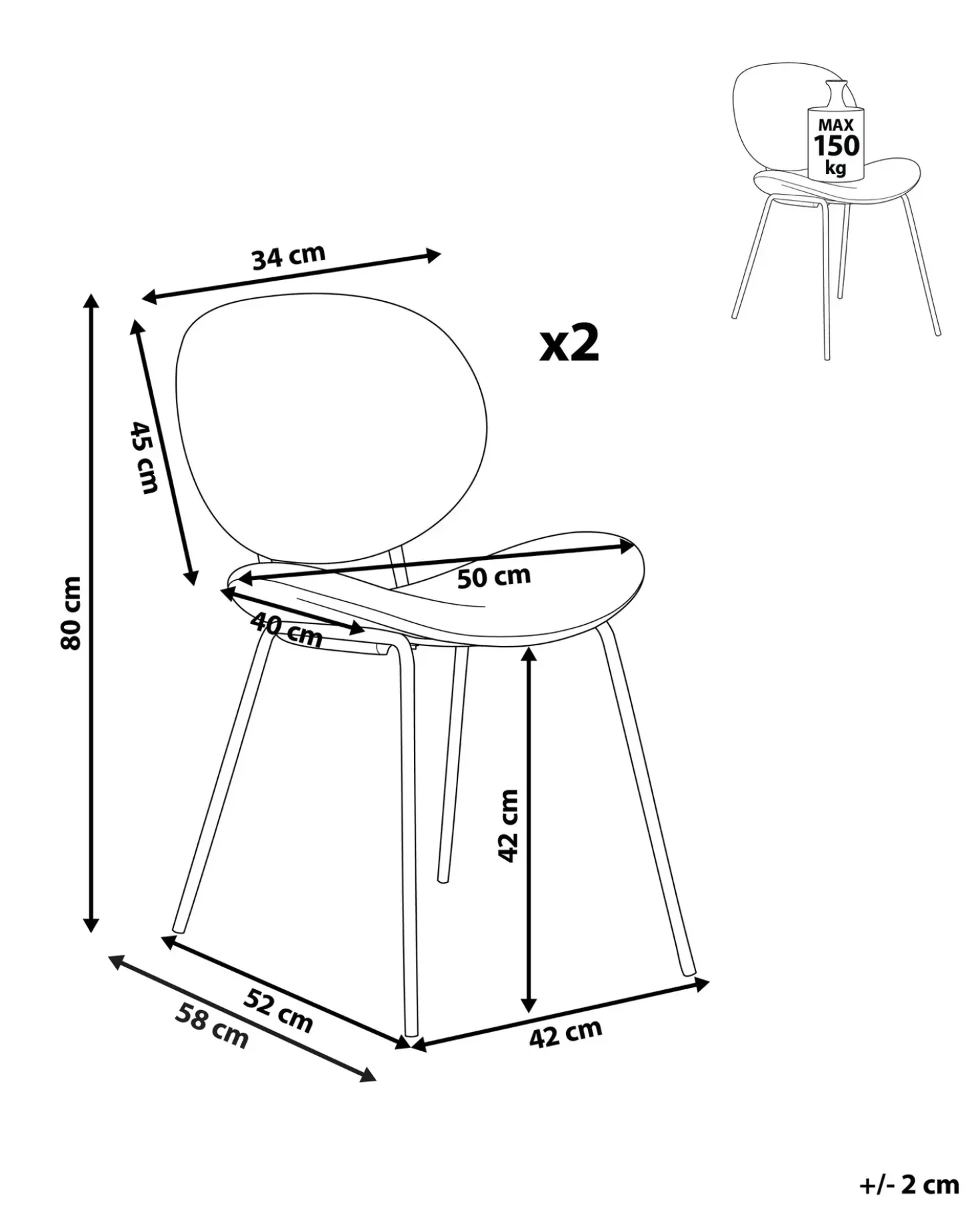 Set di 2 sedie da pranzo LUANA Velluto Grigio chiaro