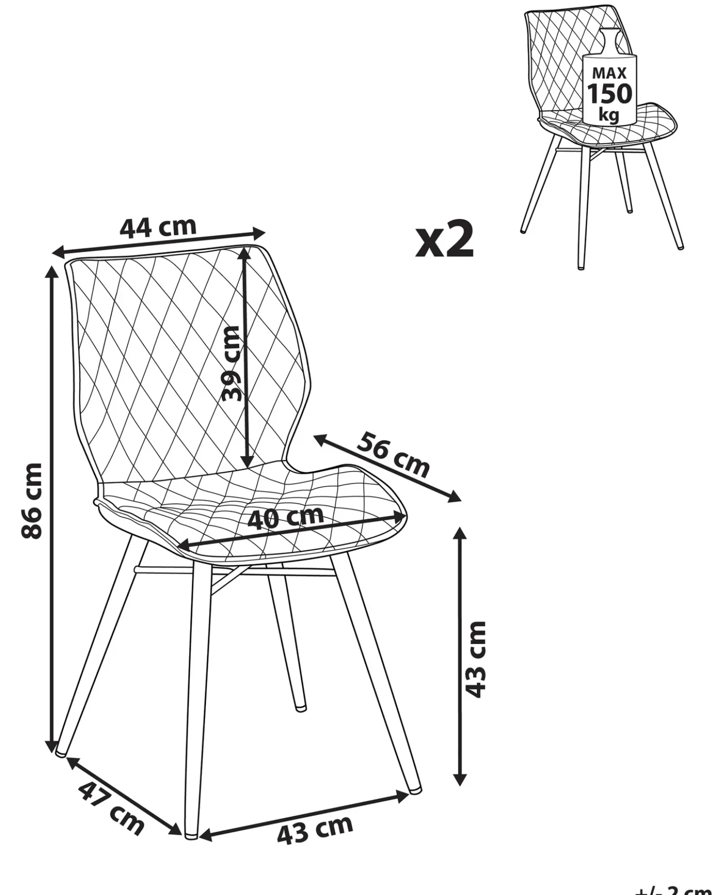 Set di 2 sedie da pranzo LISLE Tessuto Blu oltremare