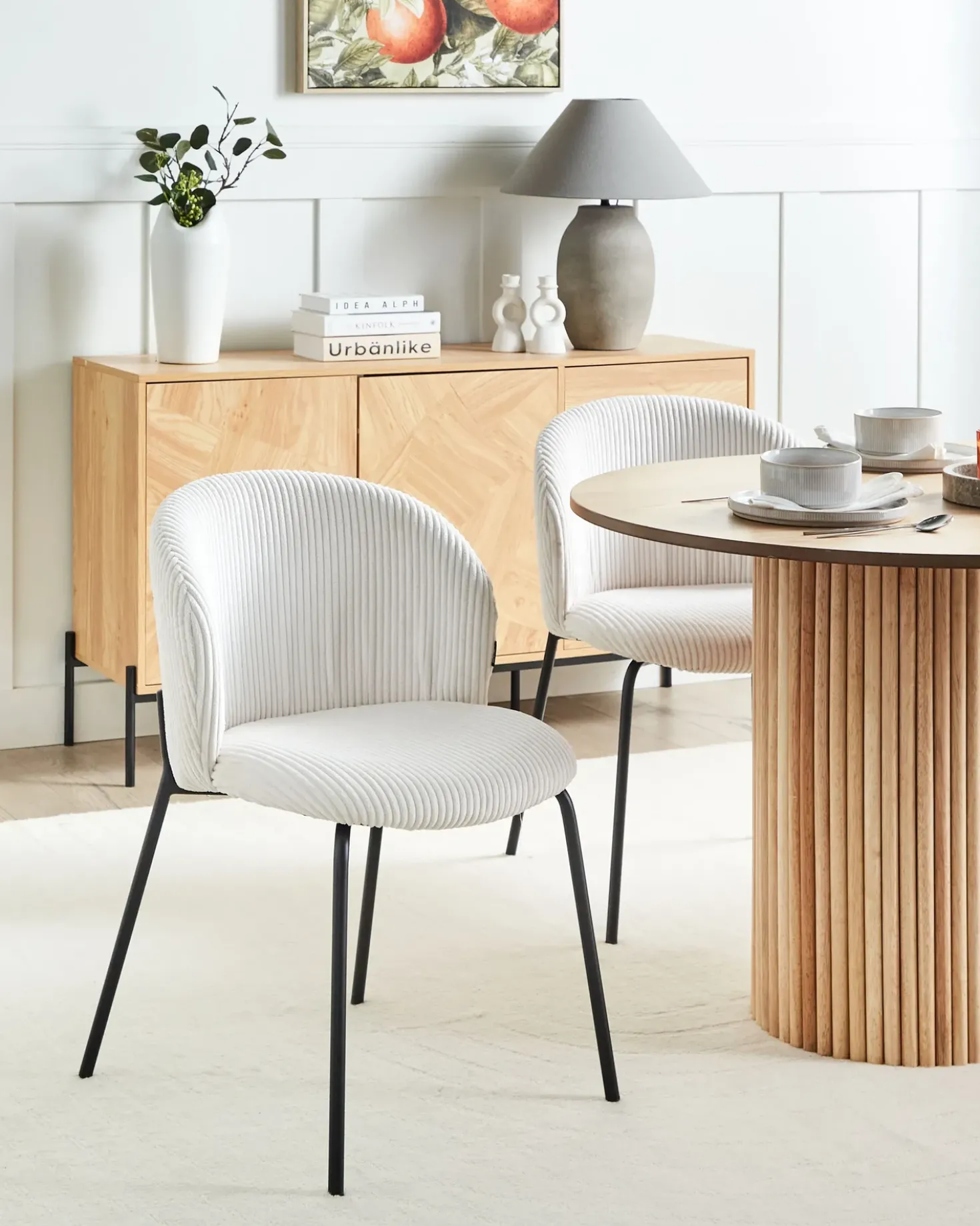 Set di 2 sedie da pranzo MILES Velluto a coste Bianco sporco