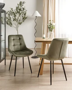 Set di 2 sedie da pranzo MELROSE Velluto Verde oliva