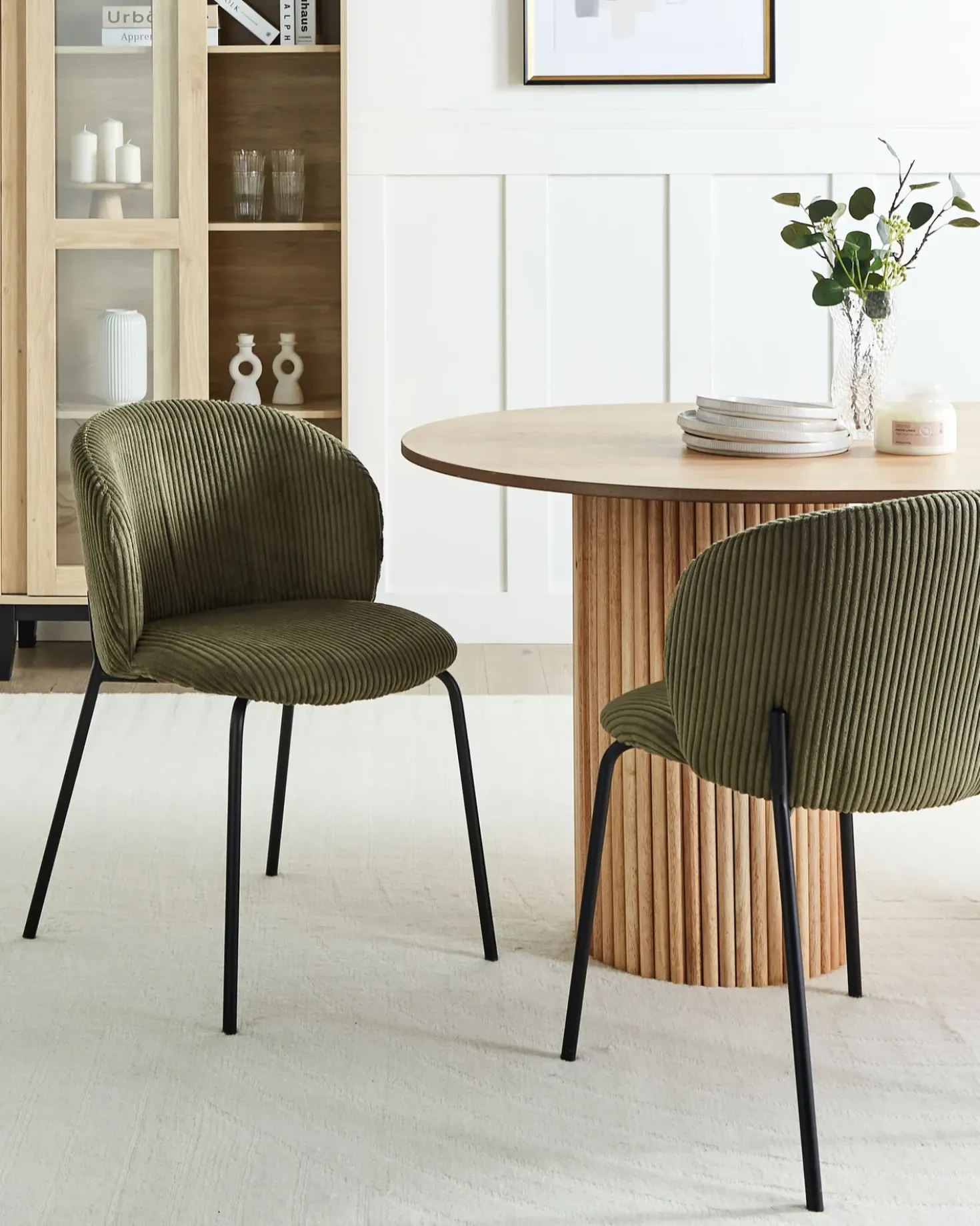 Set di 2 sedie da pranzo MILES Velluto a coste Verde oliva