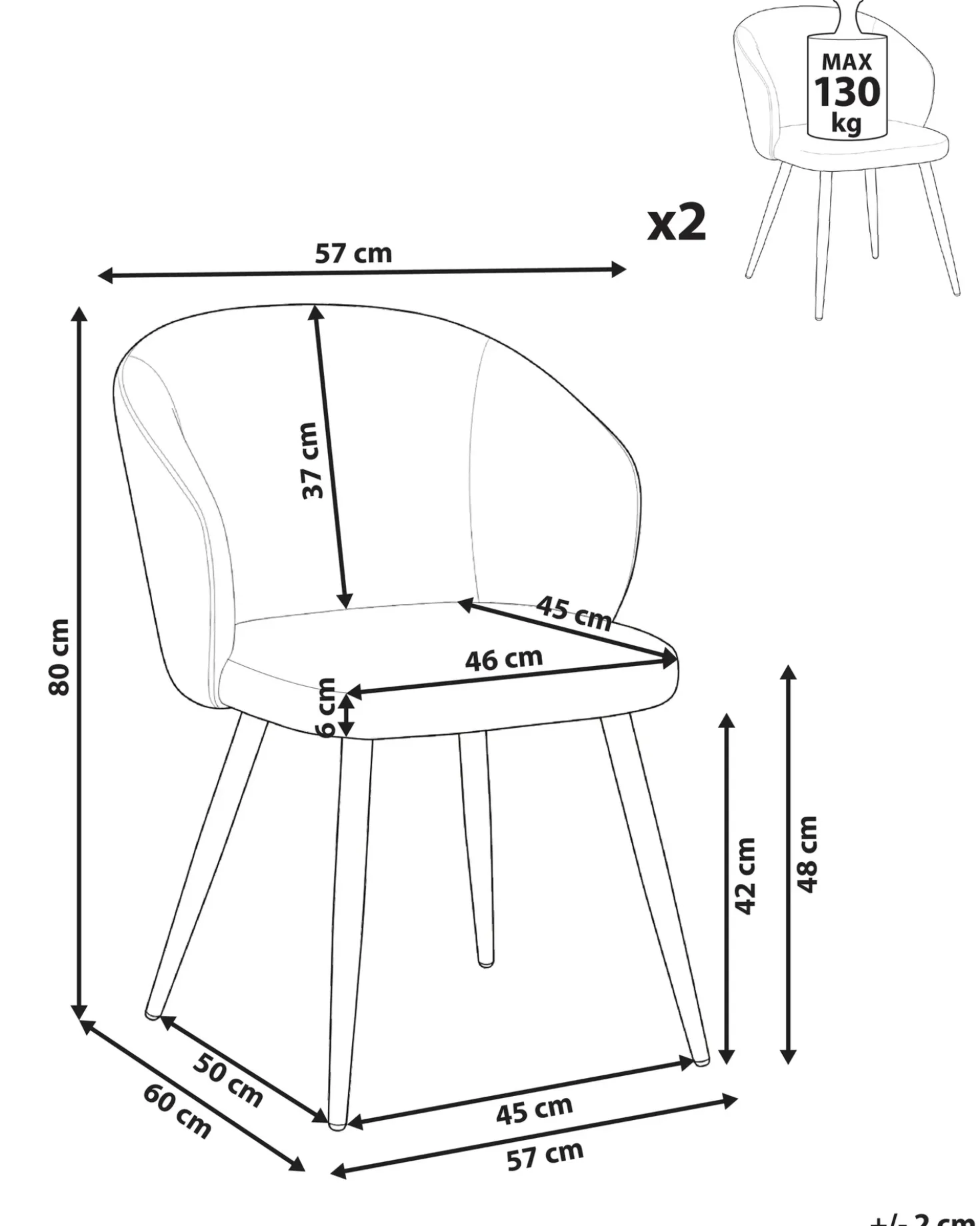 Set di 2 sedie da pranzo MOUNDVILLE Tessuto Tortora