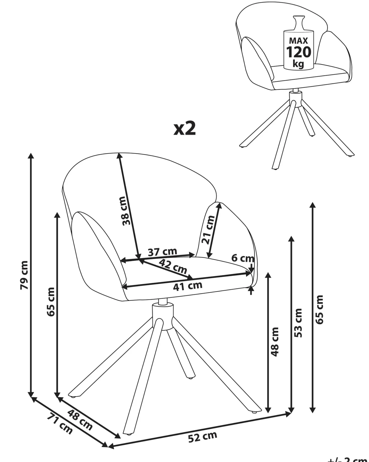 Set di 2 sedie da pranzo MAYBEE Tessuto Bianco sporco