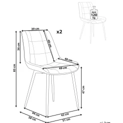Set di 2 sedie da pranzo MELROSE Velluto Turchese