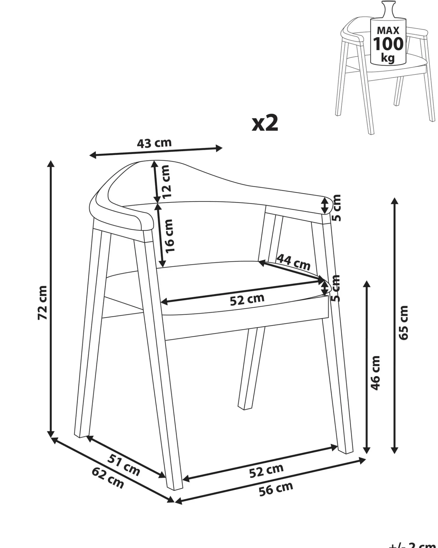 Set di 2 sedie da pranzo ONECO Legno Marrone chiaro
