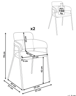 Set di 2 sedie da pranzo PAONIA Ciniglia Beige chiaro