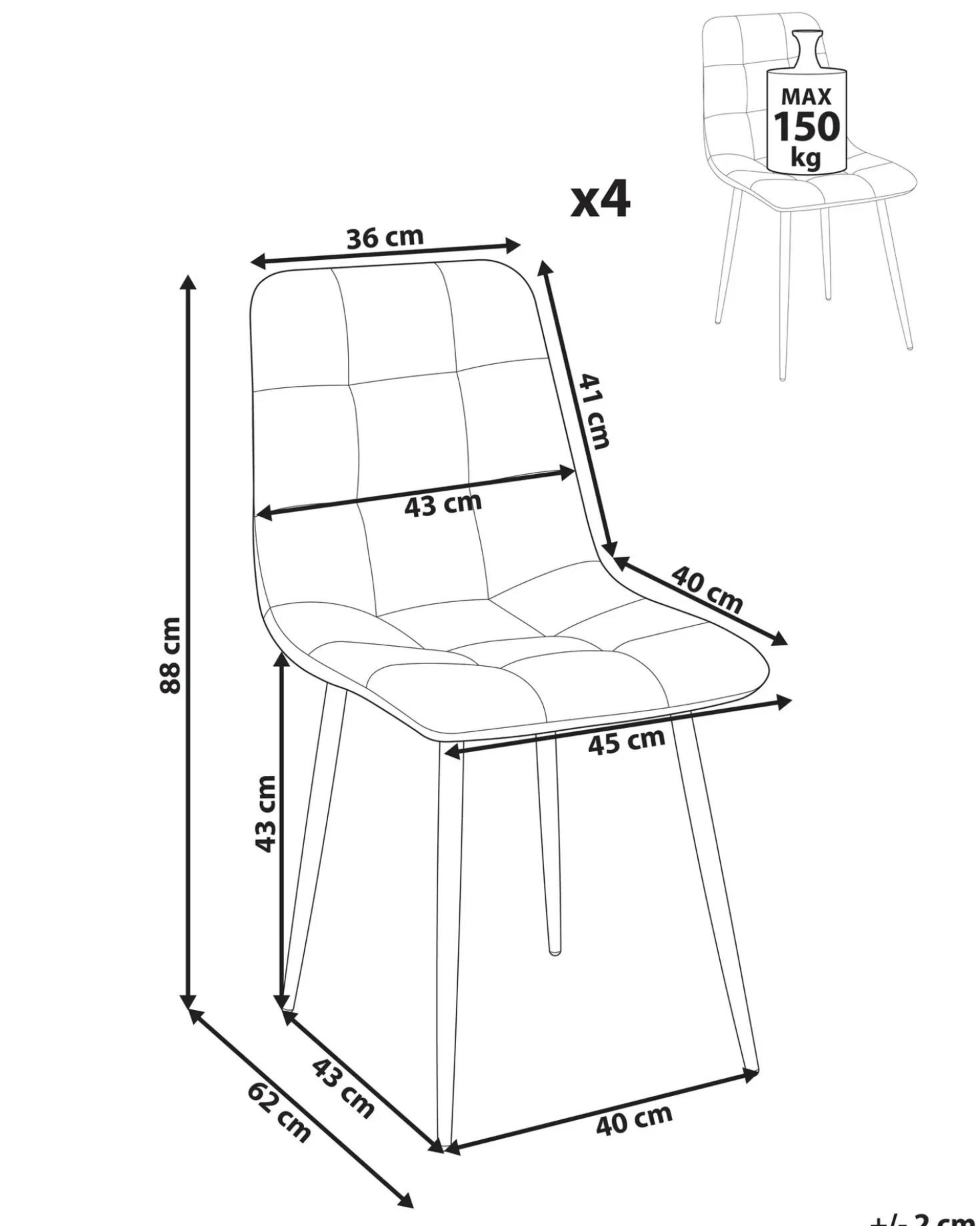 Set di 4 sedie da pranzo POWELL Velluto Arancione