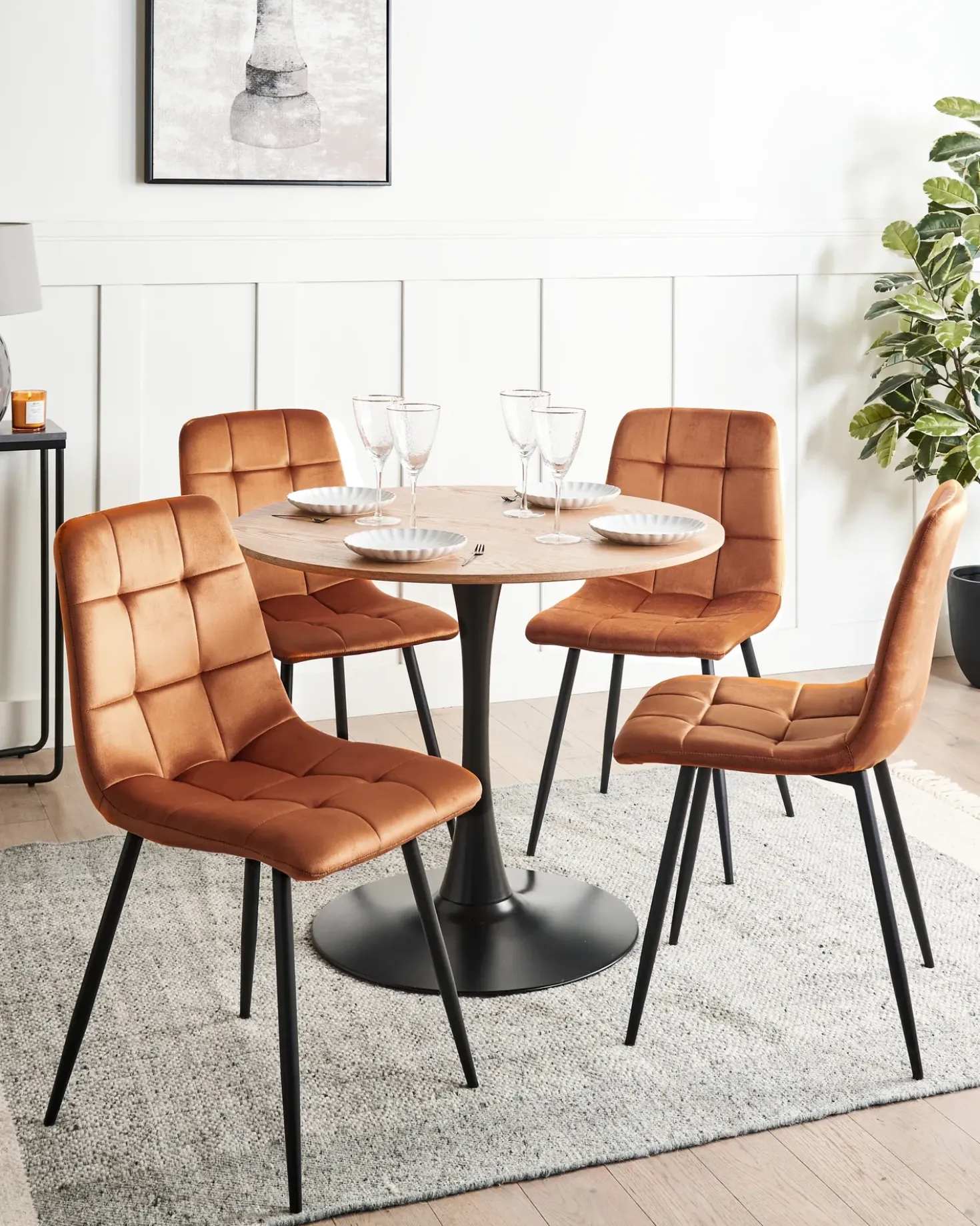 Set di 4 sedie da pranzo POWELL Velluto Arancione