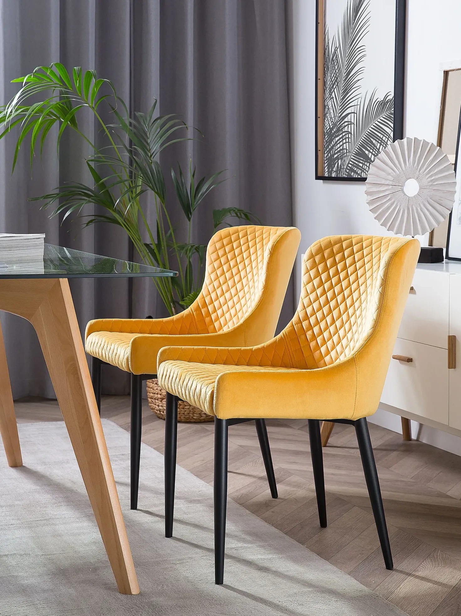 Set di 2 sedie da pranzo SOLANO Velluto Giallo
