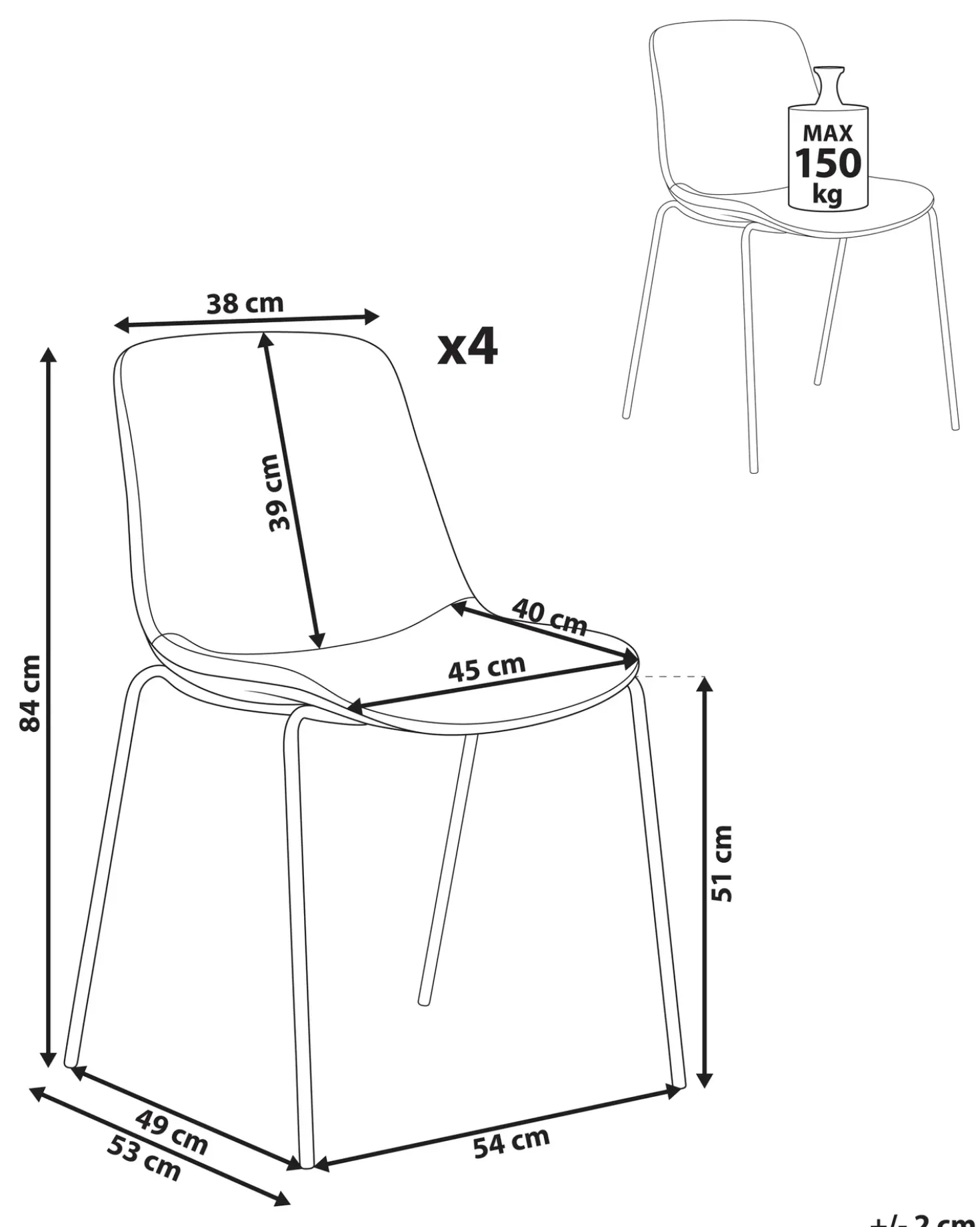 Set di 4 sedie da pranzo TILLER Tessuto Grigio