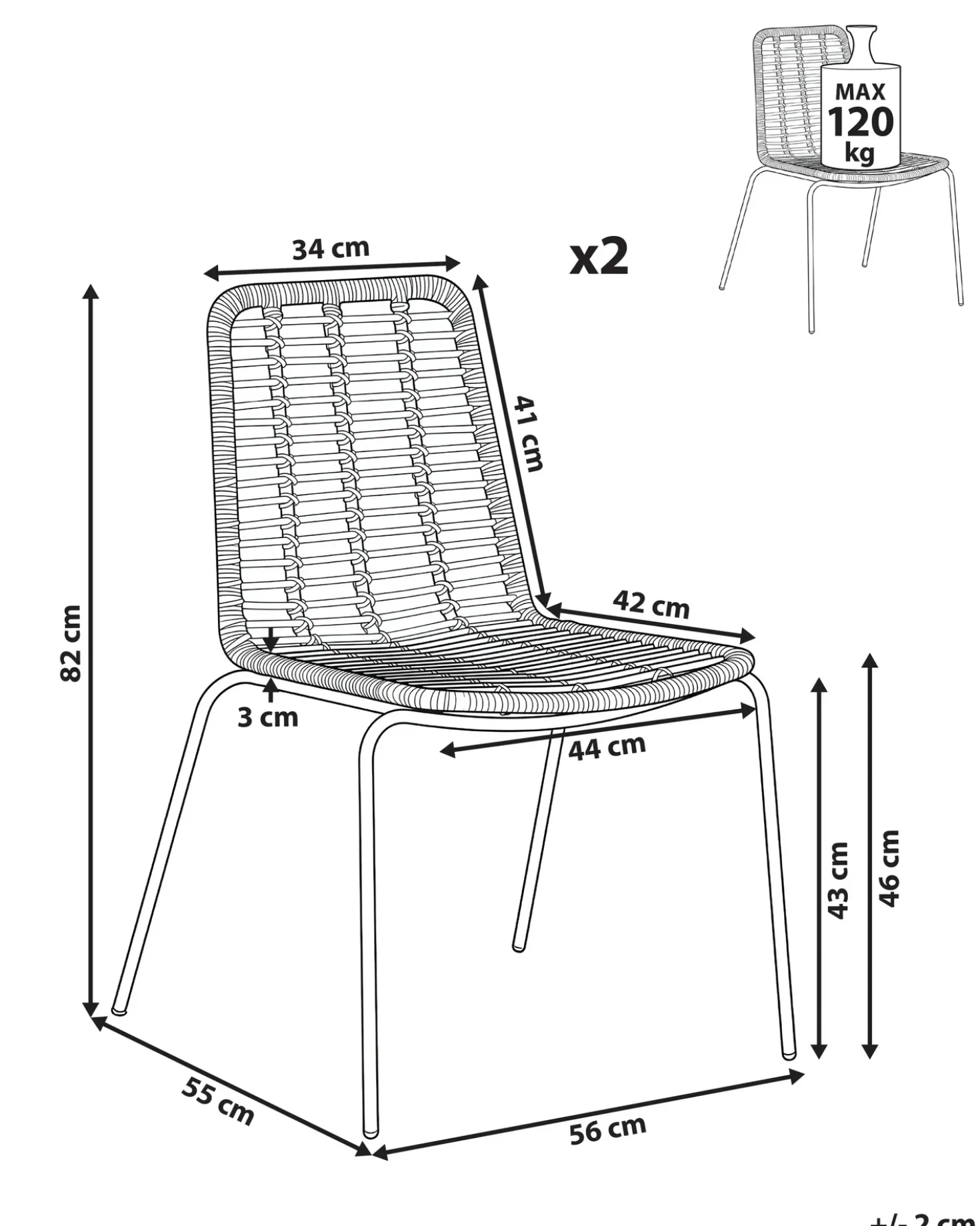 Set di 2 sedie da pranzo TAOS Rattan Nero