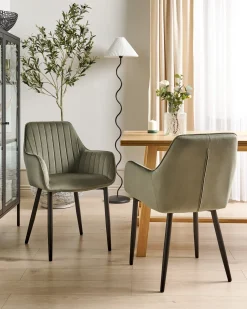 Set di 2 sedie da pranzo WELLSTON Velluto Verde oliva