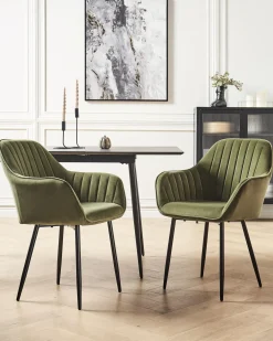 Set di 2 sedie da pranzo WELLSTON Velluto Verde oliva