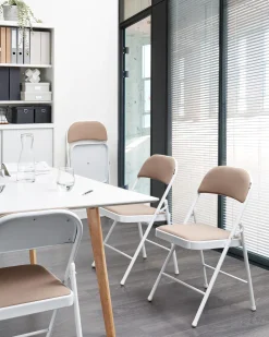 Set di 4 sedie pieghevoli SPARKS Metallo Beige/Bianco