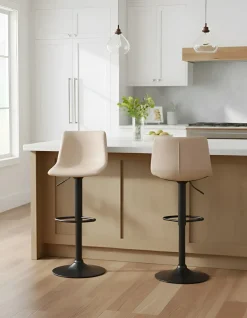 Set di 2 sgabelli da bar LEBRIJA Pelle sintetica Beige chiaro