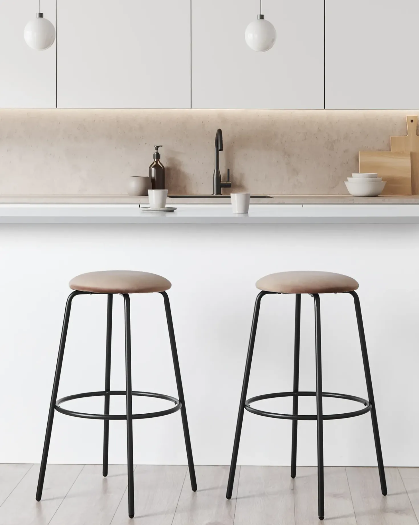 Set di 2 sgabelli da bar MORTON Velluto Marrone chiaro