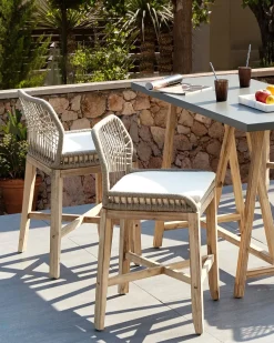 Set di 2 sgabelli da bar per giardino TALAMONE Legno d'acacia Beige