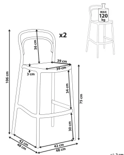 Set di 2 sgabelli da bar per giardino PORANO Beige