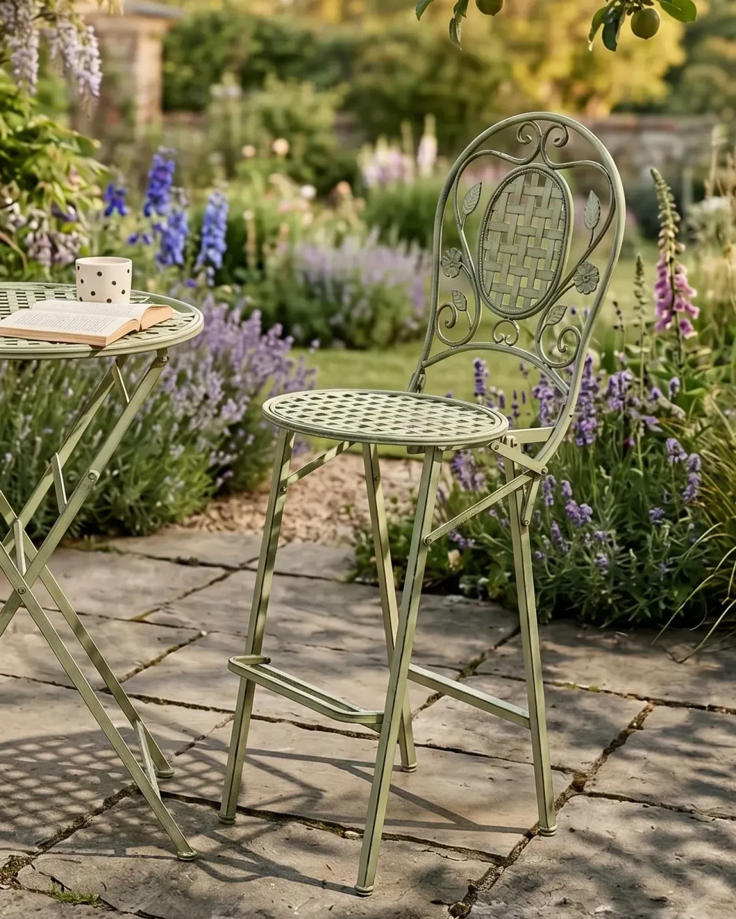 Set di 2 sgabelli da bar per giardino BIVIO Pieghevole Metallo Verde chiaro