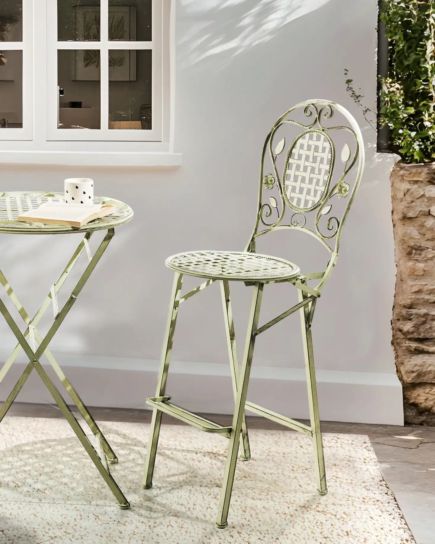 Set di 2 sgabelli da bar per giardino BIVIO Pieghevole Metallo Verde chiaro