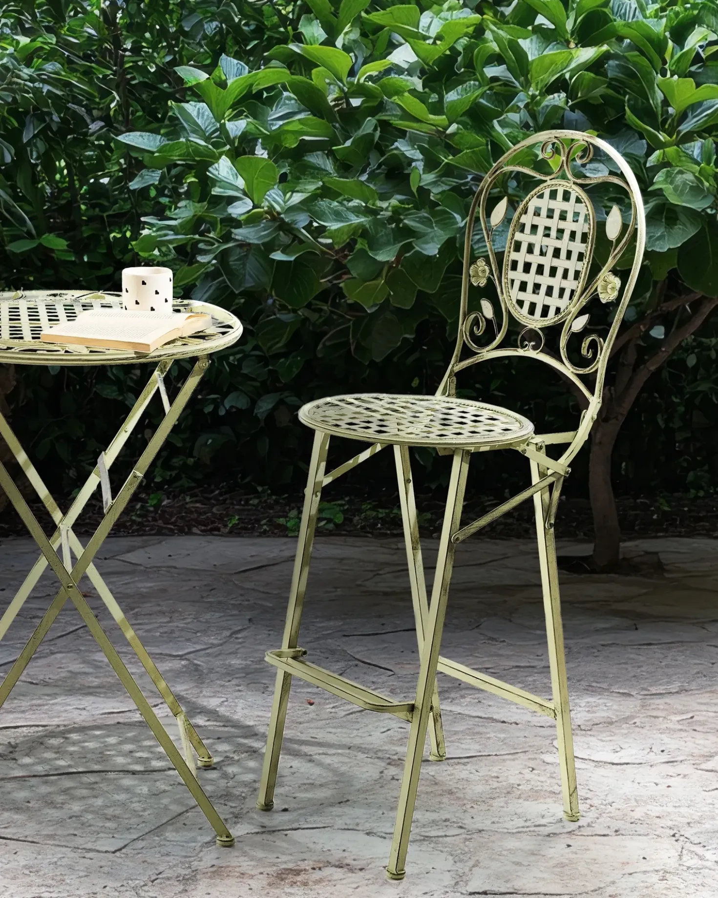 Set di 2 sgabelli da bar per giardino BIVIO Pieghevole Metallo Verde chiaro