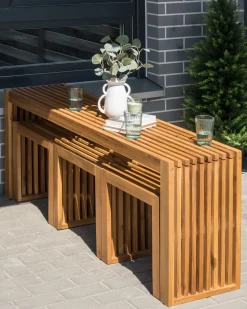 Set di 3 sgabelli da giardino BELLANO Legno d'acacia Marrone