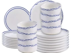 Set di 24 stoviglie AMCHUR Porcellana Bianco/Blu