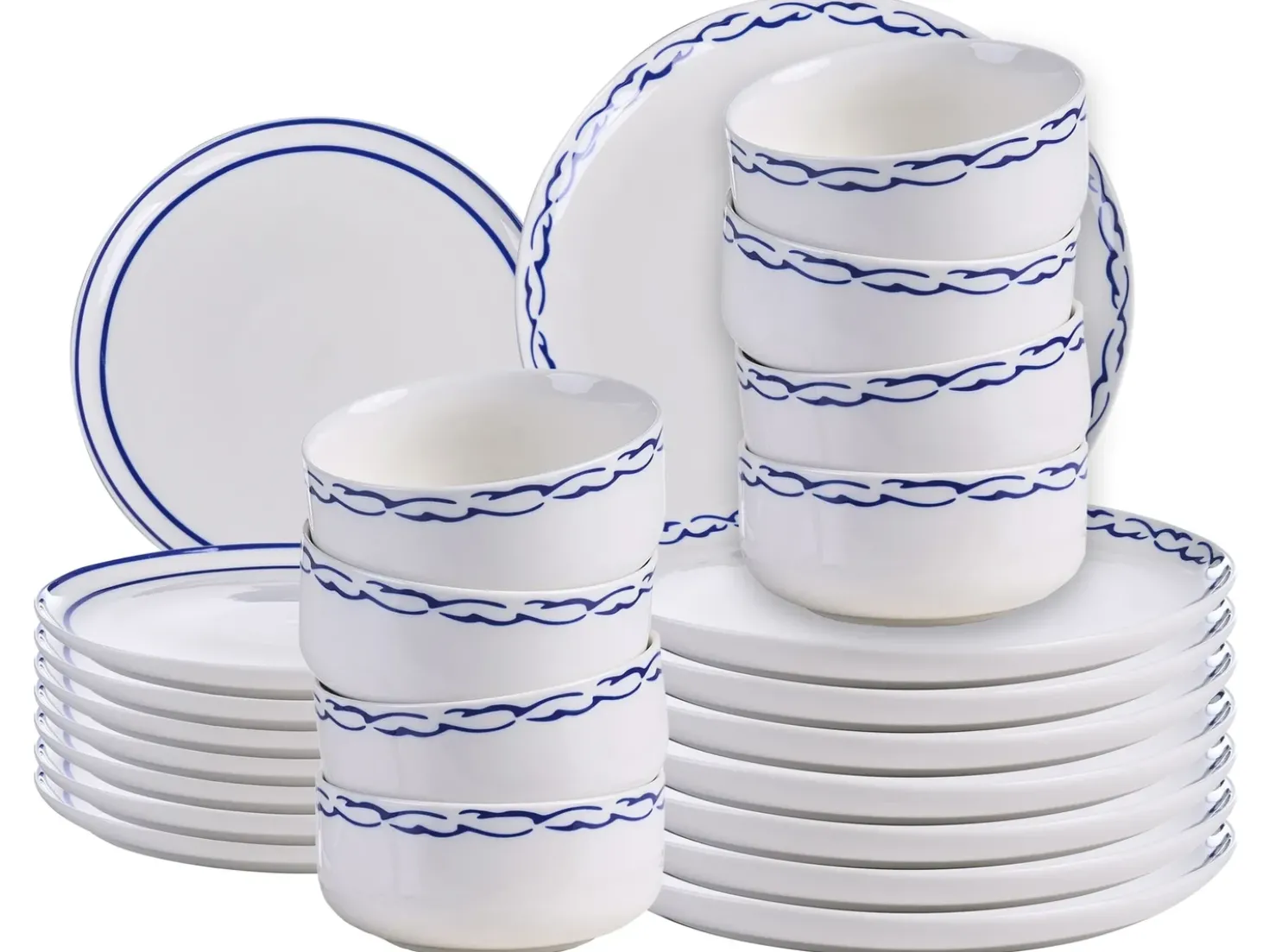 Set di 24 stoviglie AMCHUR Porcellana Bianco/Blu