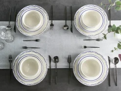 Set di 12 stoviglie AMCHUR Porcellana Bianco/Blu